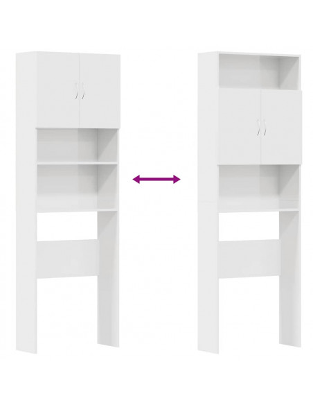 Mobile Lavatrice Bianco Lucido 64x24x190cm in Legno Multistrato
