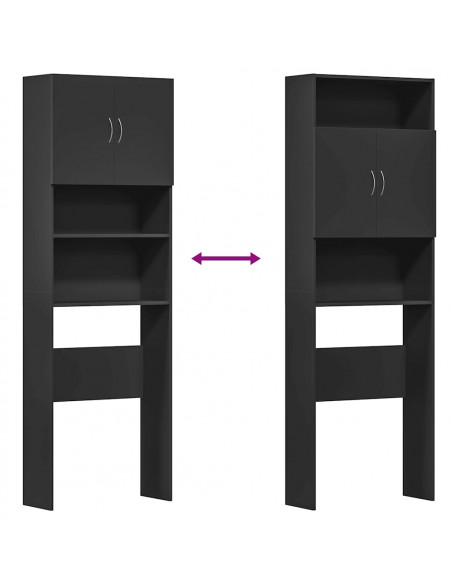 Mobile Lavatrice Nero 64x24x190 cm in Legno Multistrato