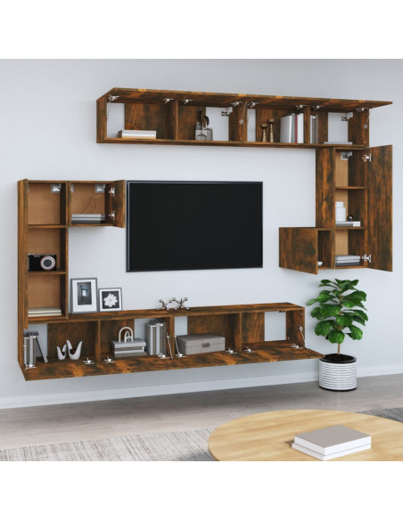 Mobile Porta TV a Parete Rovere Fumo in Legno Multistrato