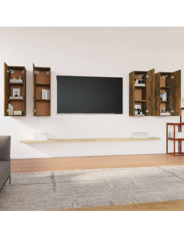 Mobili TV 4 pz Rovere Fumo 30,5x30x90 cm in Legno Multistrato