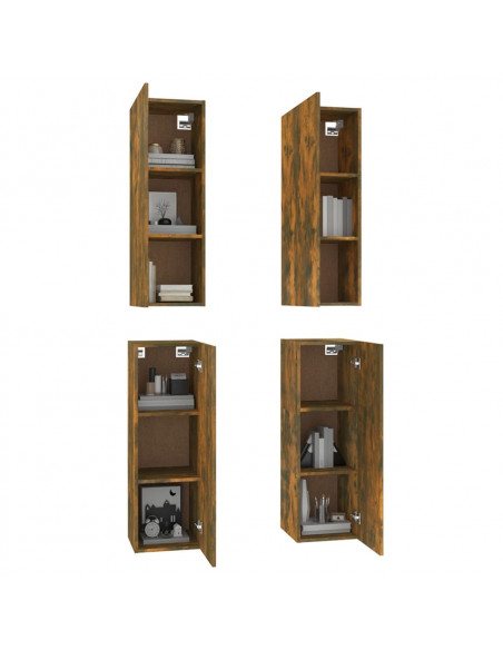Mobili TV 4 pz Rovere Fumo 30,5x30x90 cm in Legno Multistrato