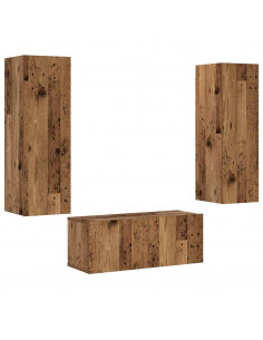 Mobili TV a Parete 3 pz Legno Antico in Legno Multistrato 2