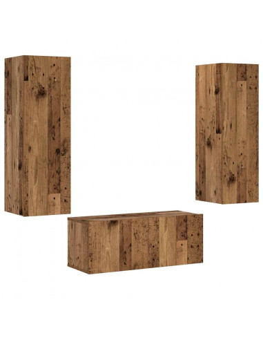 Mobili TV a Parete 3 pz Legno Antico in Legno Multistrato