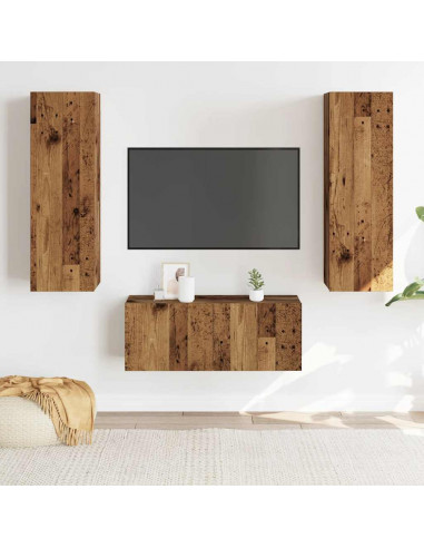 Mobili TV a Parete 3 pz Legno Antico in Legno Multistrato