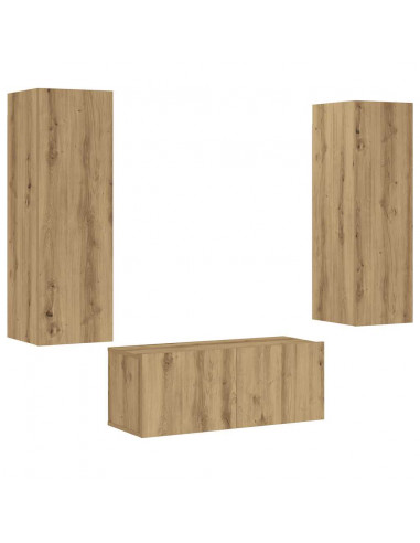 Mobili TV a Parete 3 pz Rovere Artigianale in Legno Multistrato