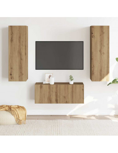 Mobili TV a Parete 3 pz Rovere Artigianale in Legno Multistrato