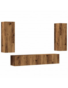 Mobili TV a Parete 4 pz Legno Antico in Legno Multistrato 2
