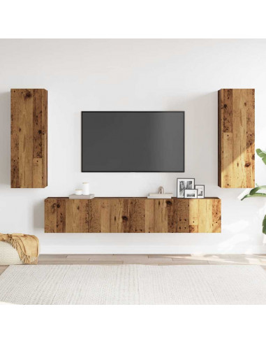 Mobili TV a Parete 4 pz Legno Antico in Legno Multistrato