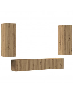 Mobili TV a Parete 4 pz Rovere Artigianale in Legno Multistrato 2