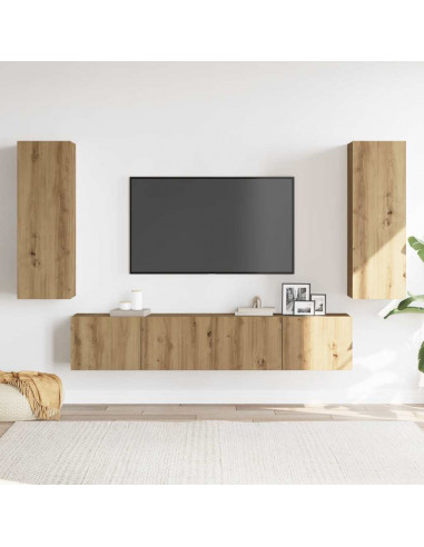 Mobili TV a Parete 4 pz Rovere Artigianale in Legno Multistrato