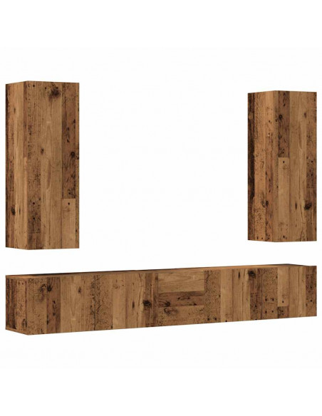 Mobili TV a Parete 5 pz Legno Antico in Legno Multistrato
