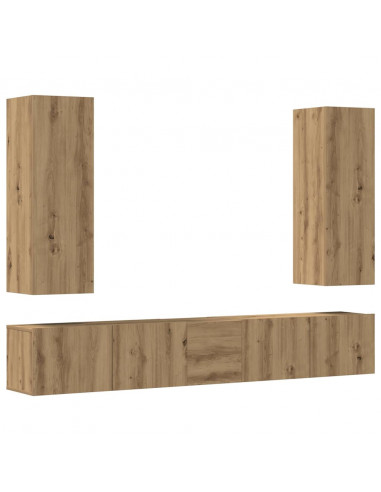 Mobili TV a Parete 5 pz Rovere Artigianale in Legno Multistrato