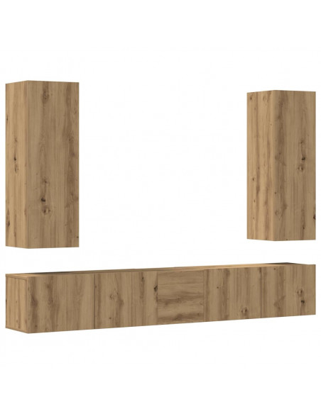 Mobili TV a Parete 5 pz Rovere Artigianale in Legno Multistrato
