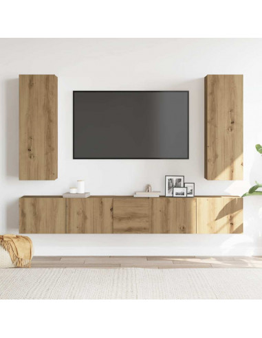 Mobili TV a Parete 5 pz Rovere Artigianale in Legno Multistrato