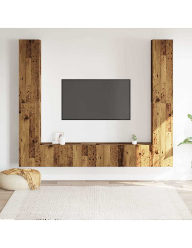 Mobili TV a Parete 6 pz Legno Vecchio Legno Multistrato