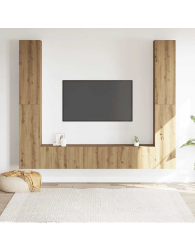 Mobili TV a Parete 6 pz Rovere Artigianale Legno Multistrato
