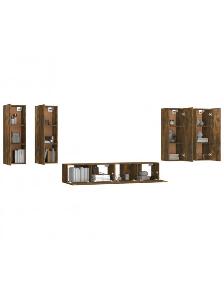 Set di Mobili Porta TV 6 pz Rovere Fumo in Legno Multistrato