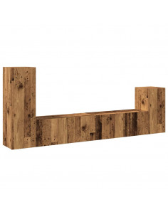 Set Mobile TV 4 pz Montato a Parete Legno Antico in Truciolato 2