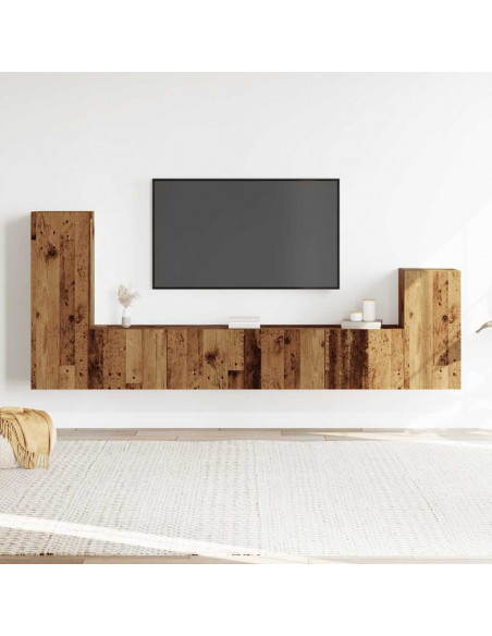 Set Mobile TV 4 pz Montato a Parete Legno Antico in Truciolato