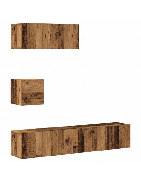 Set Mobile TV 4 pz Montato a Parete Legno Antico in Truciolato