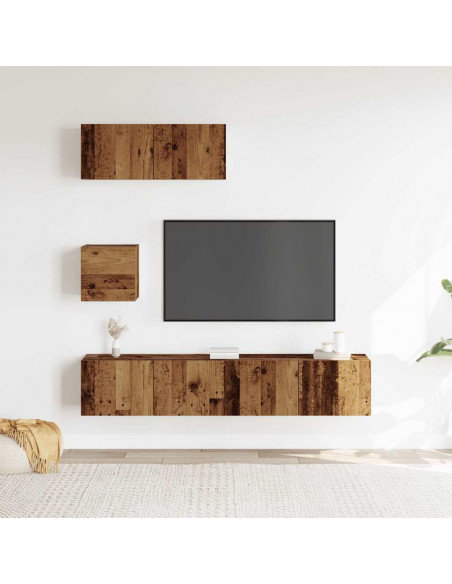 Set Mobile TV 4 pz Montato a Parete Legno Antico in Truciolato
