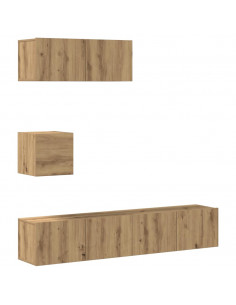 Set Mobile TV 4 pz Montato a Parete Rovere in Legno Multistrato 2