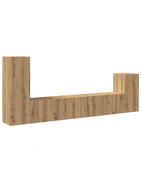 Set Mobile TV 4 pz Montato a Parete Rovere in Legno Multistrato