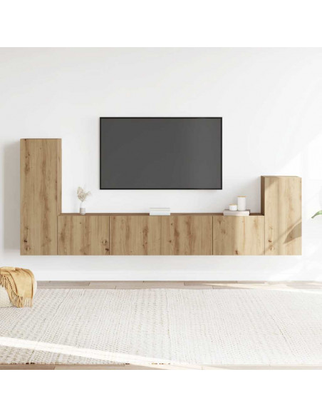 Set Mobile TV 4 pz Montato a Parete Rovere in Legno Multistrato