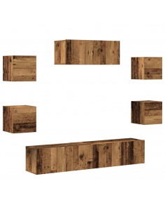 Set Mobile TV 5 pz Montato a Parete Legno Antico 2