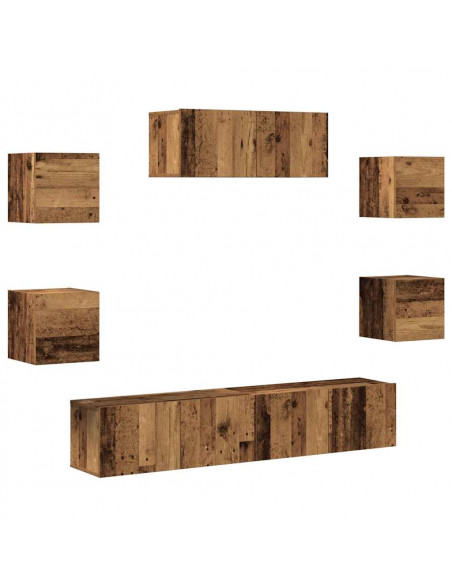 Set Mobile TV 5 pz Montato a Parete Legno Antico
