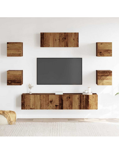 Set Mobile TV 5 pz Montato a Parete Legno Antico