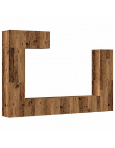 Set Mobile TV 5 pz Montato a Parete Legno Antico in Truciolato 2