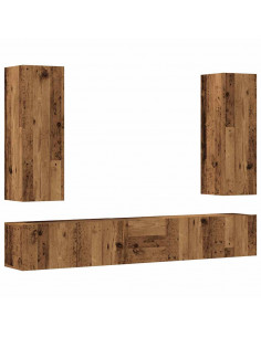 Set Mobile TV 5 pz Montato a Parete Legno Antico in Truciolato 2