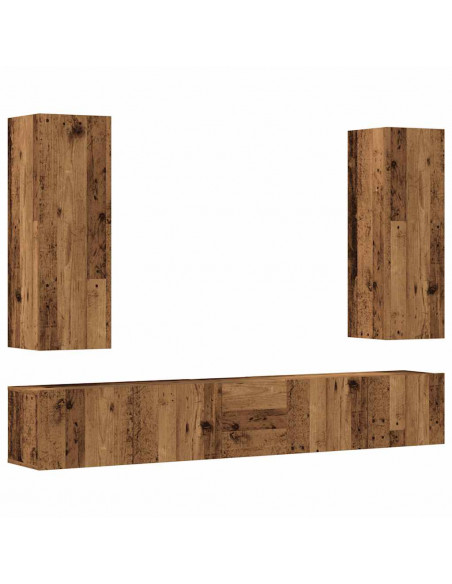 Set Mobile TV 5 pz Montato a Parete Legno Antico in Truciolato