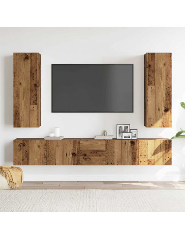 Set Mobile TV 5 pz Montato a Parete Legno Antico in Truciolato