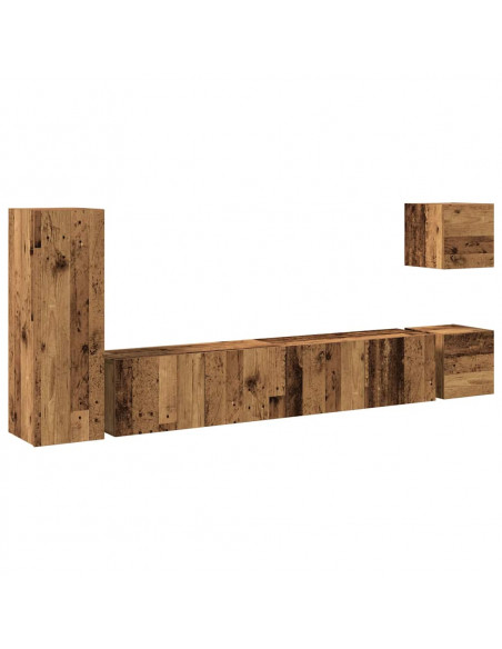 Set Mobile TV 5 pz Montato a Parete Legno Antico in Truciolato