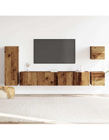 Set Mobile TV 5 pz Montato a Parete Legno Antico in Truciolato