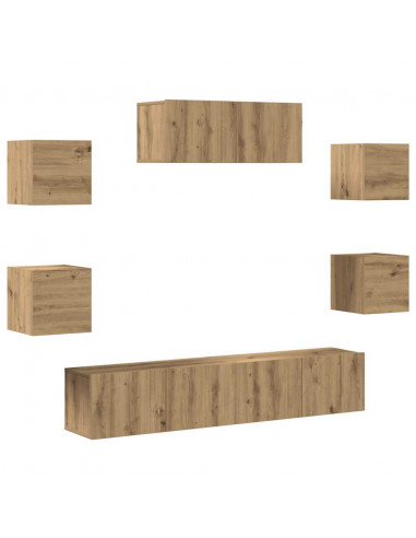 Set Mobile TV 5 pz Montato a Parete Rovere Artigianale