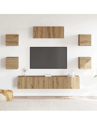 Set Mobile TV 5 pz Montato a Parete Rovere Artigianale