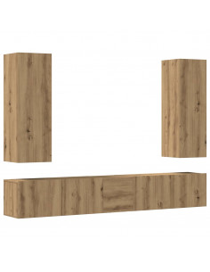 Set Mobile TV 5 pz Montato a Parete Rovere in Legno Multistrato 2