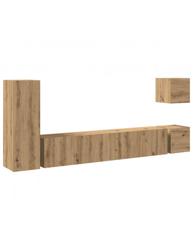 Set Mobile TV 5 pz Montato a Parete Rovere in Legno Multistrato