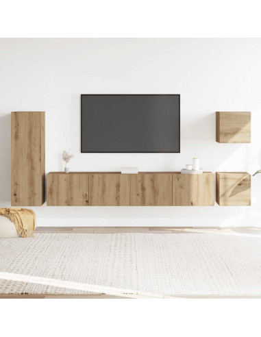 Set Mobile TV 5 pz Montato a Parete Rovere in Legno Multistrato
