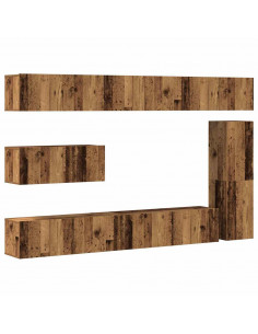 Set Mobile TV 7 pz Montato a Parete Legno Antico in Truciolato 2