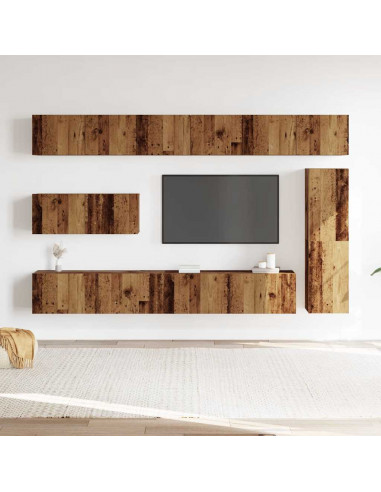 Set Mobile TV 7 pz Montato a Parete Legno Antico in Truciolato