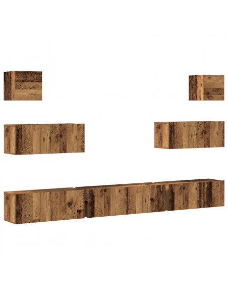 Set Mobile TV 7 pz Montato a Parete Legno Antico in Truciolato