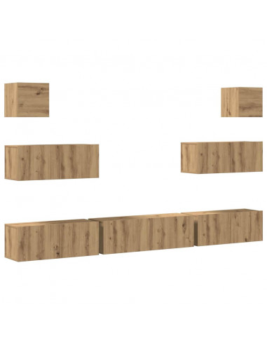 Set Mobile TV 7 pz Montato a Parete Rovere in Legno Multistrato