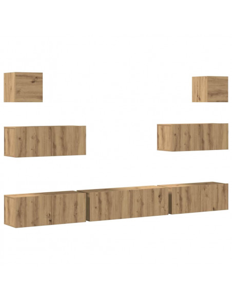 Set Mobile TV 7 pz Montato a Parete Rovere in Legno Multistrato