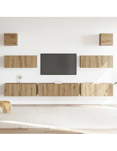 Set Mobile TV 7 pz Montato a Parete Rovere in Legno Multistrato