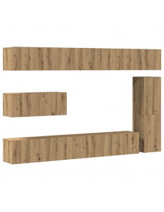 Set Mobile TV 7 pz Montato a Parete Rovere in Legno Multistrato 2