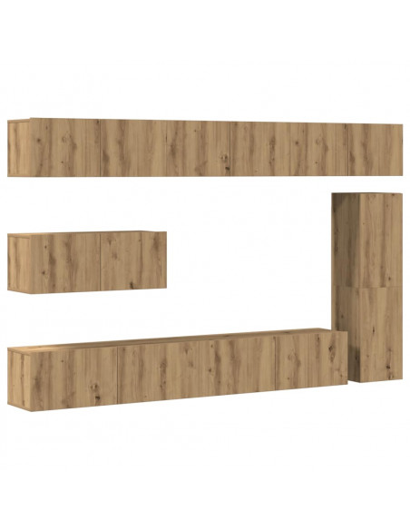 Set Mobile TV 7 pz Montato a Parete Rovere in Legno Multistrato